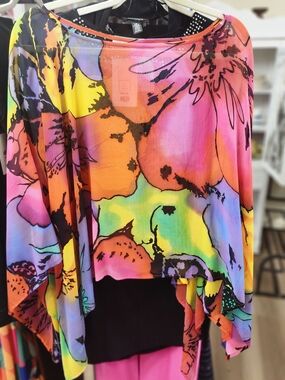 Chicos Vibrant Multicolor Floral Sheer Shawl